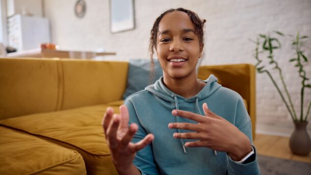 Female teenager talking to the camera